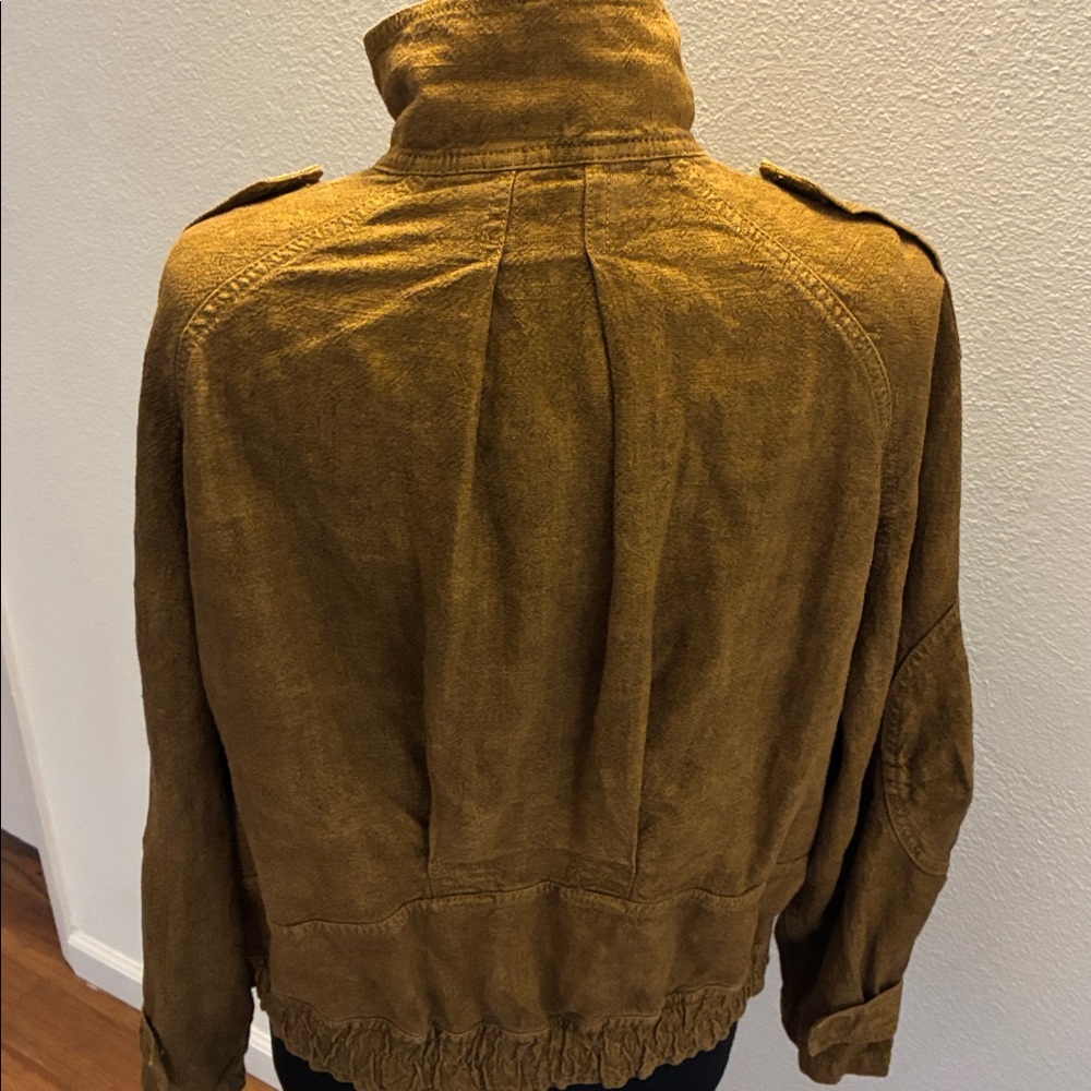 Free People Jayde Mustard Linen Safari Bomber Jacket Small 44” Chest $168 NWOT - Picture 11 of 15